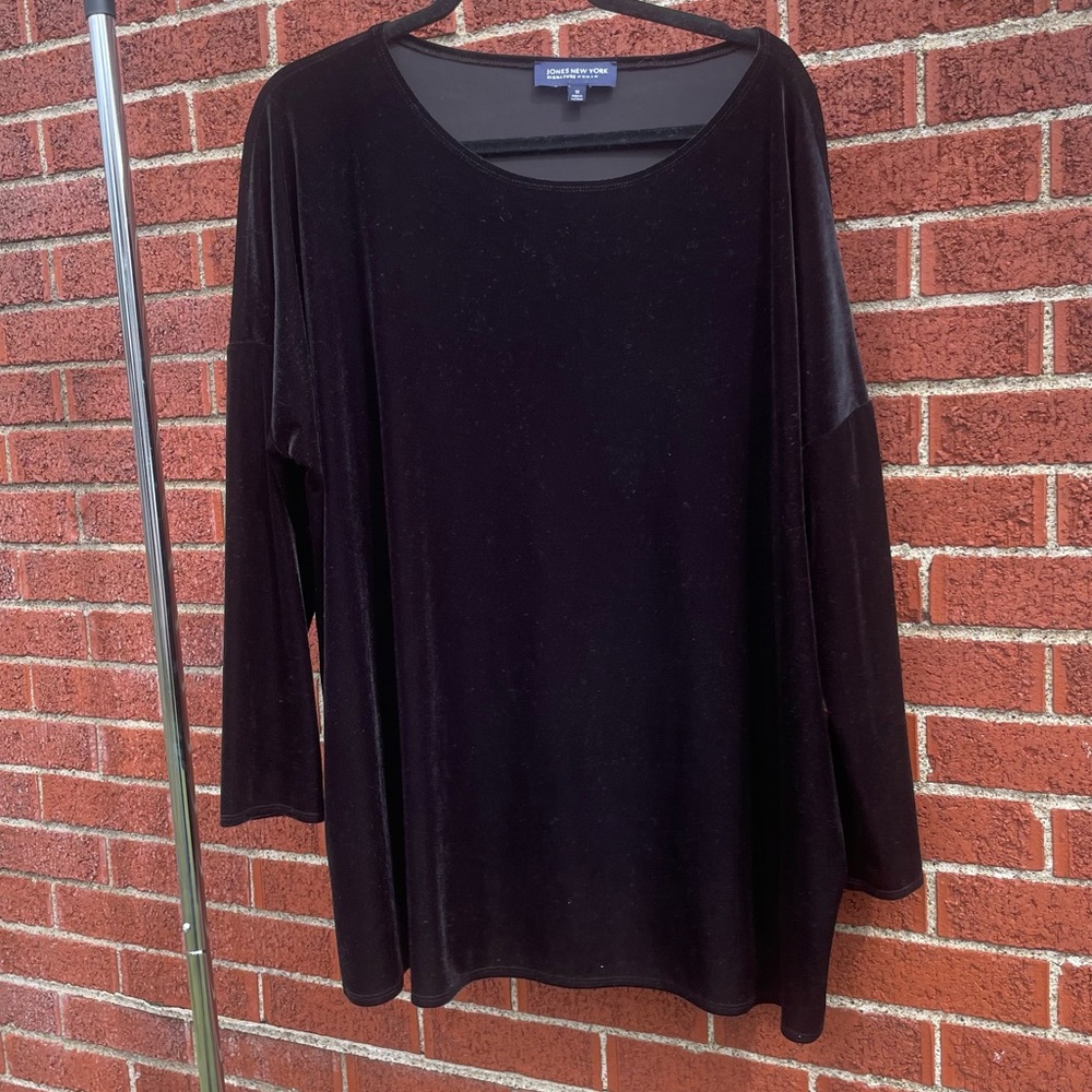 Jones New York Black Velvet Plus Long Sleeve Top